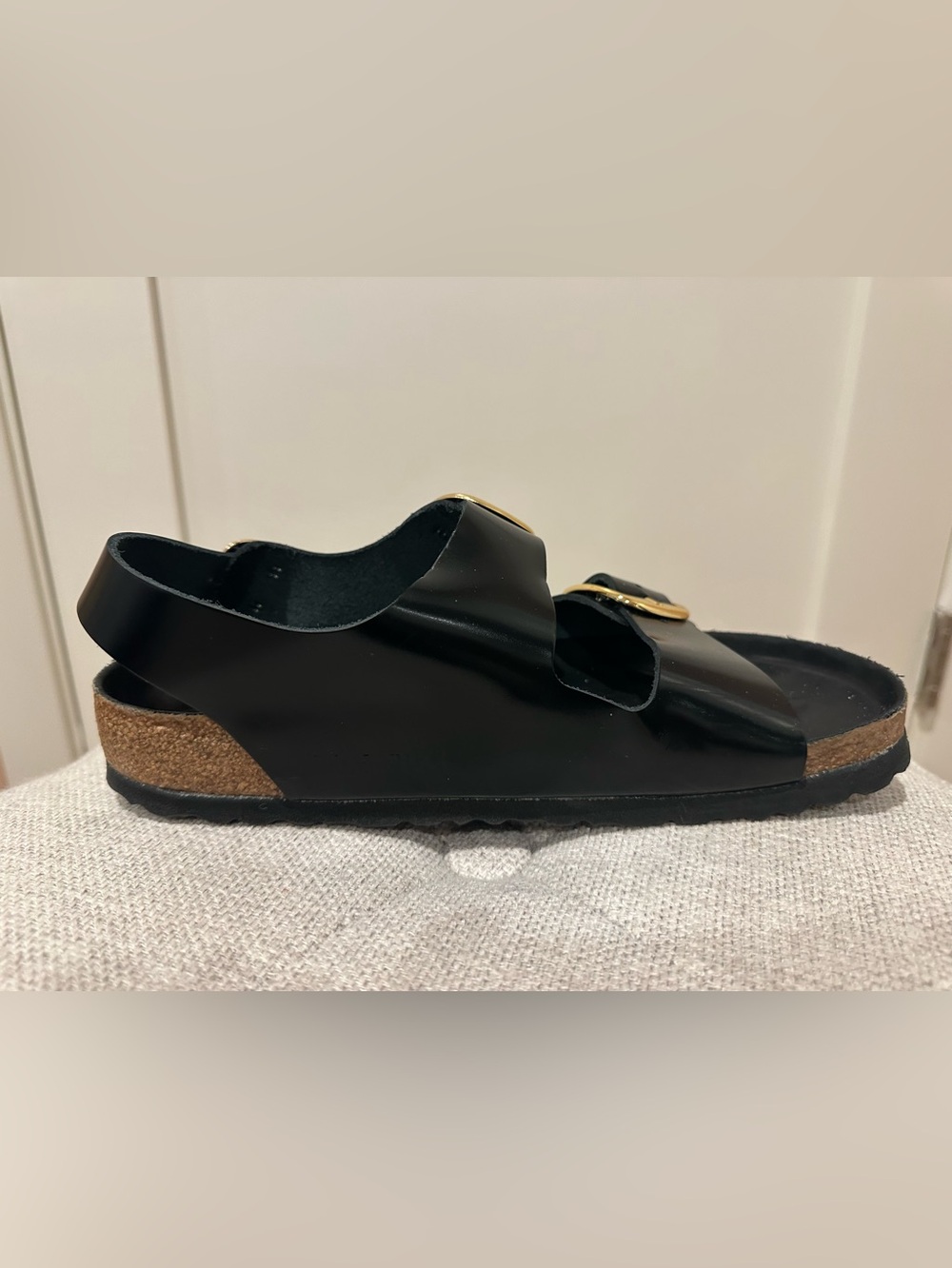 NWT Birkenstock size 39 Milano Big Buckle high shine black sandals - Picture 5 of 13